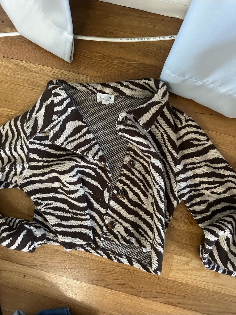 LE LIS Brown & Cream Zebra Knit Button-Up Sweater